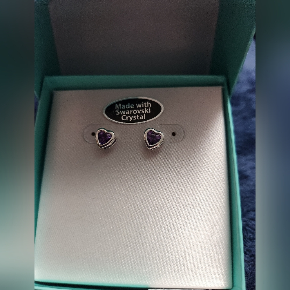 SWAROVSKI CRYSTALS, GENUINE PURPLE HEART EARRINGS